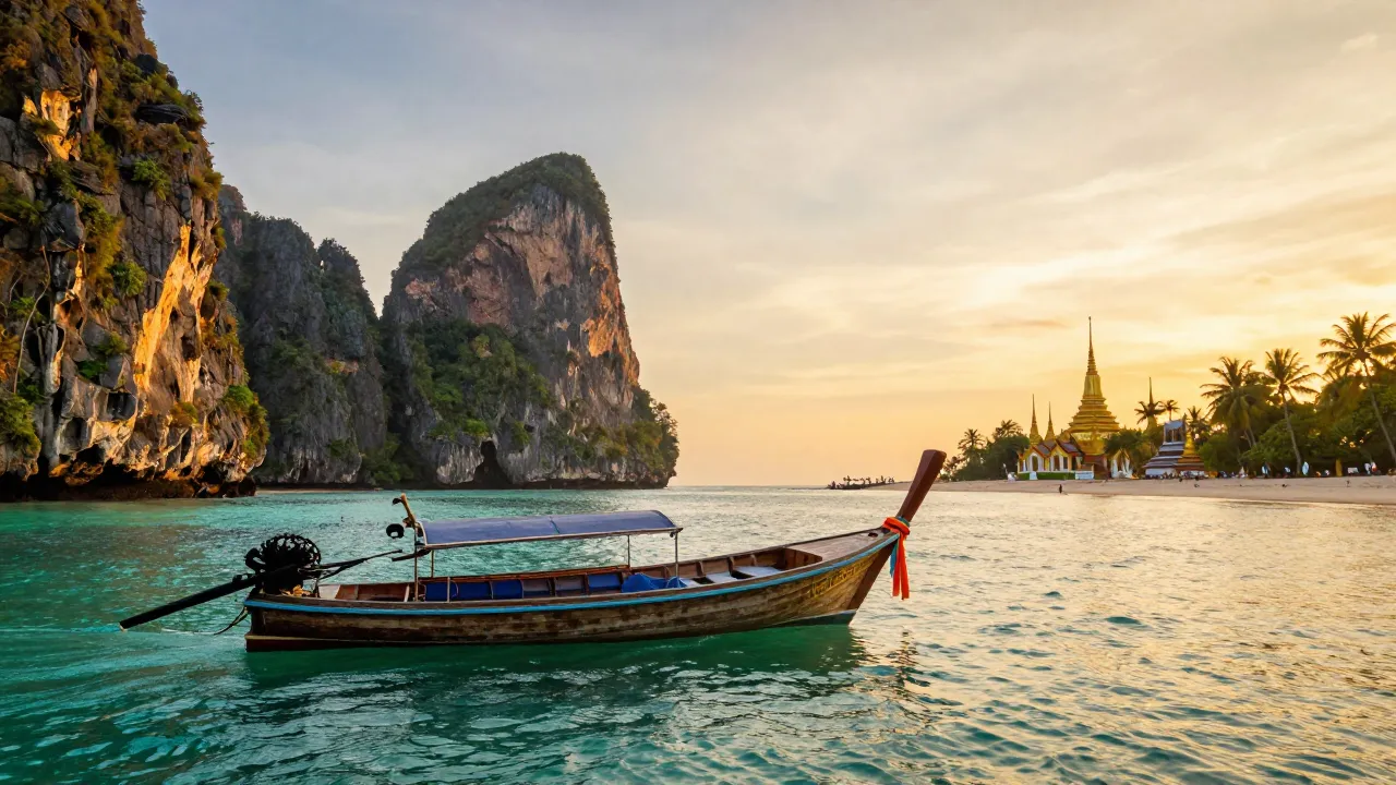 Longtail boat on turquoise Thai water